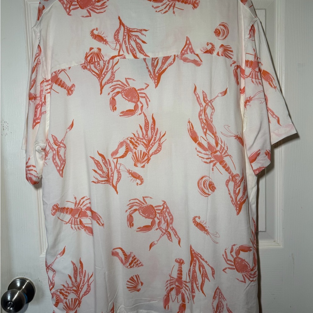 Men’s Short-Sleeve Lobster Print Shirt - Cream with Coral - Picture 2 of 12